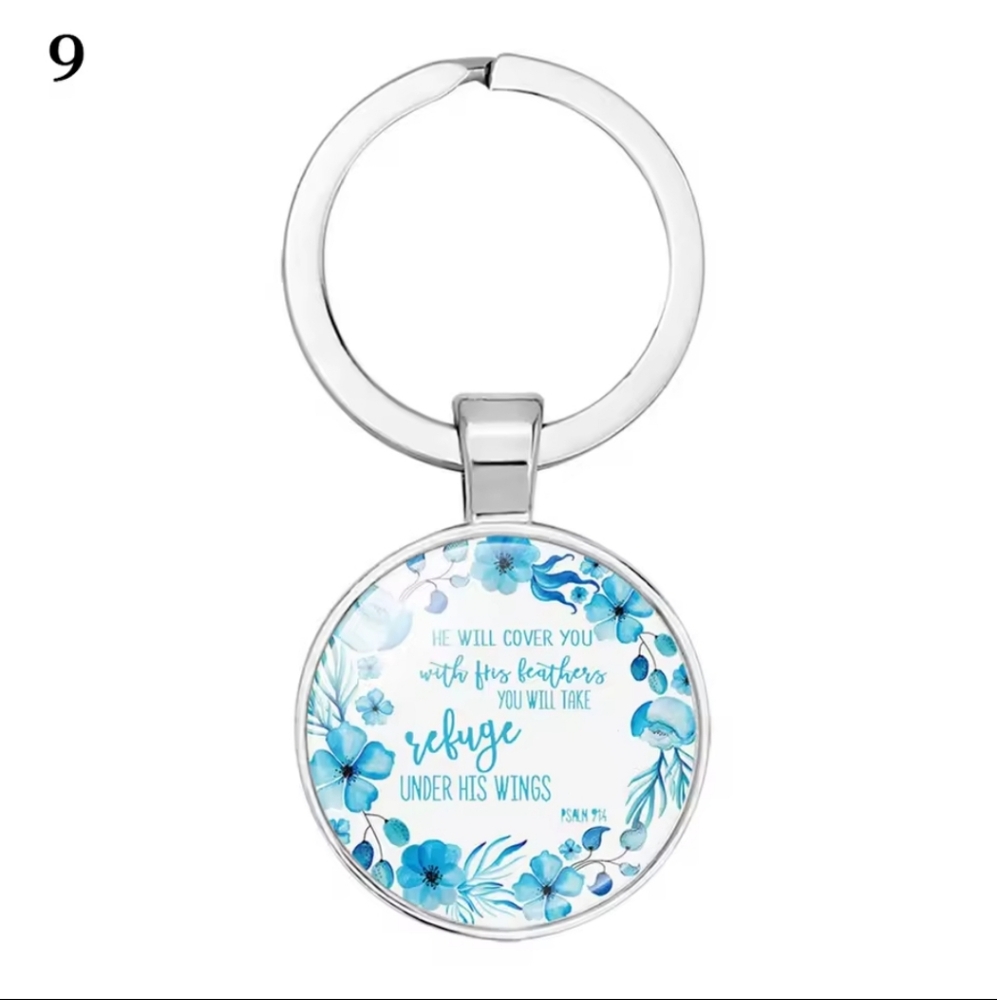 Floral Blue & White Keychain